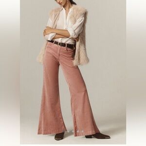 Anthropologie Pilcro Pink High Waisted Wide-Leg Velvet Pants